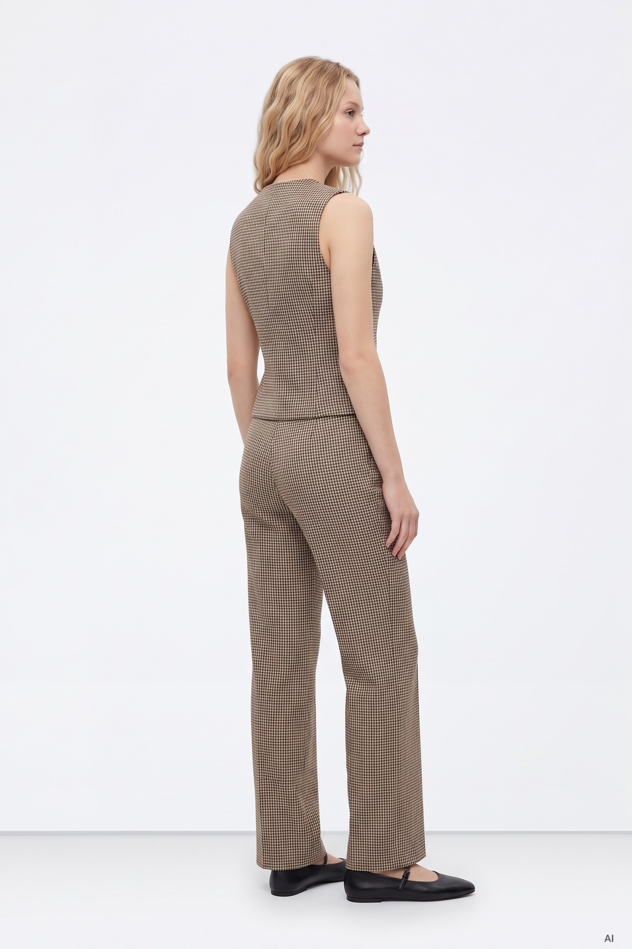 Beige Checked Trousers