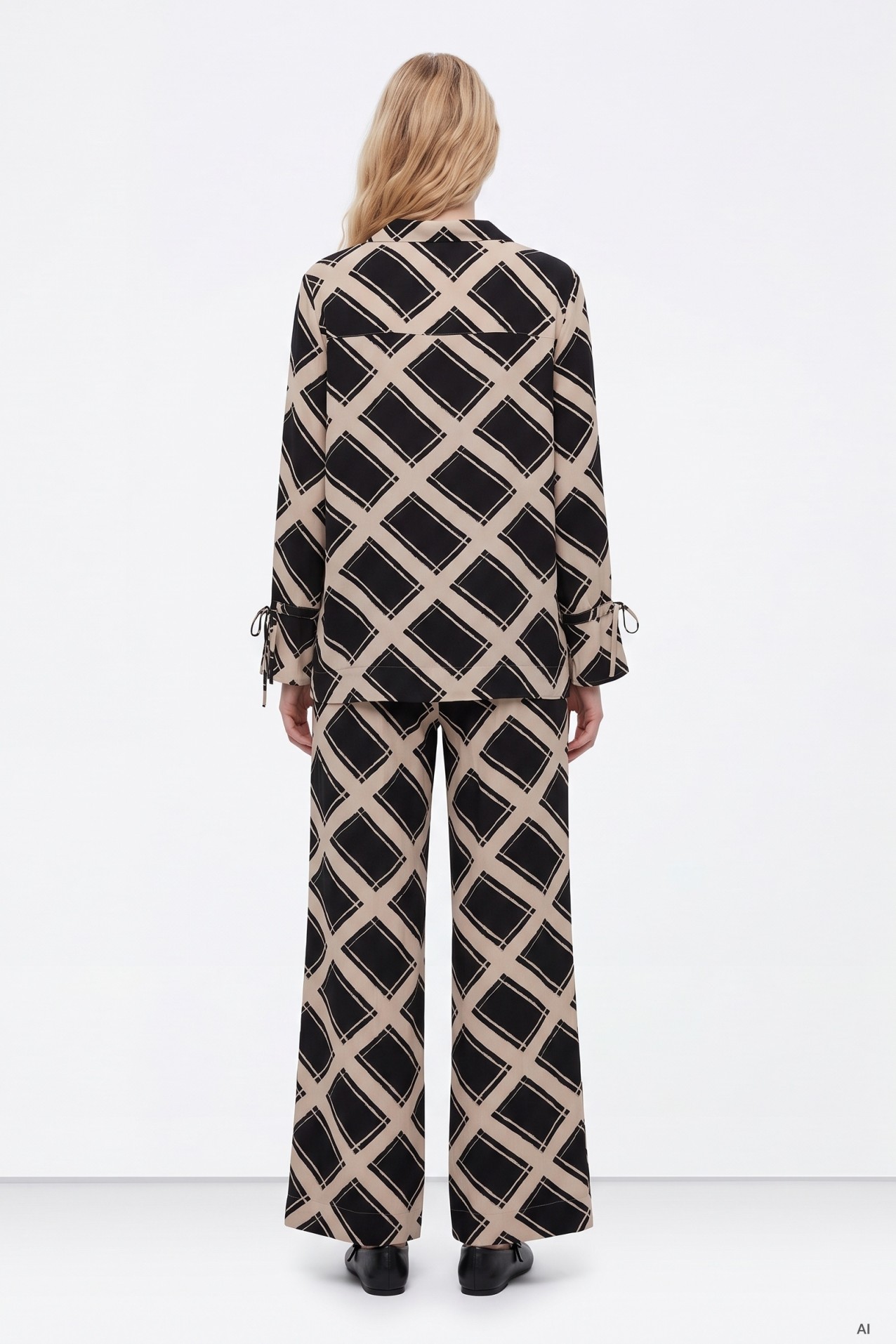 Black Geometric Wide-Leg Trousers