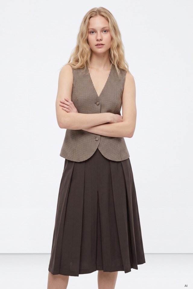 Chocolate Pleated Midi Skirt