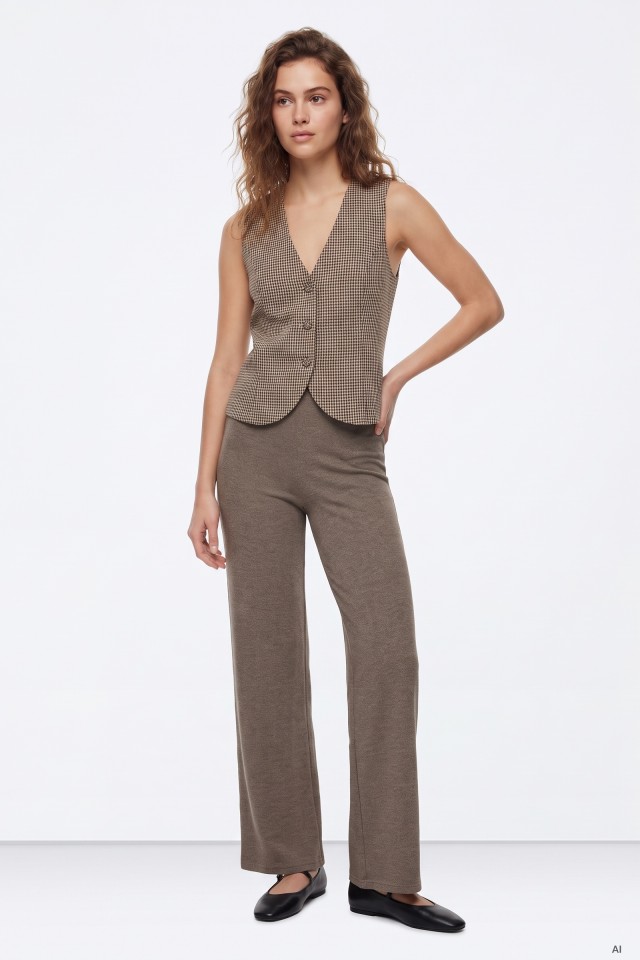 Beige Checked Vest