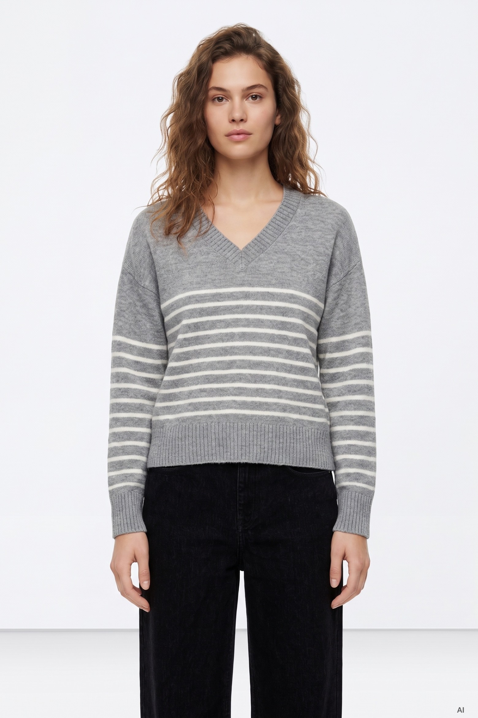 Grey M�lange V-Neck Sweater
