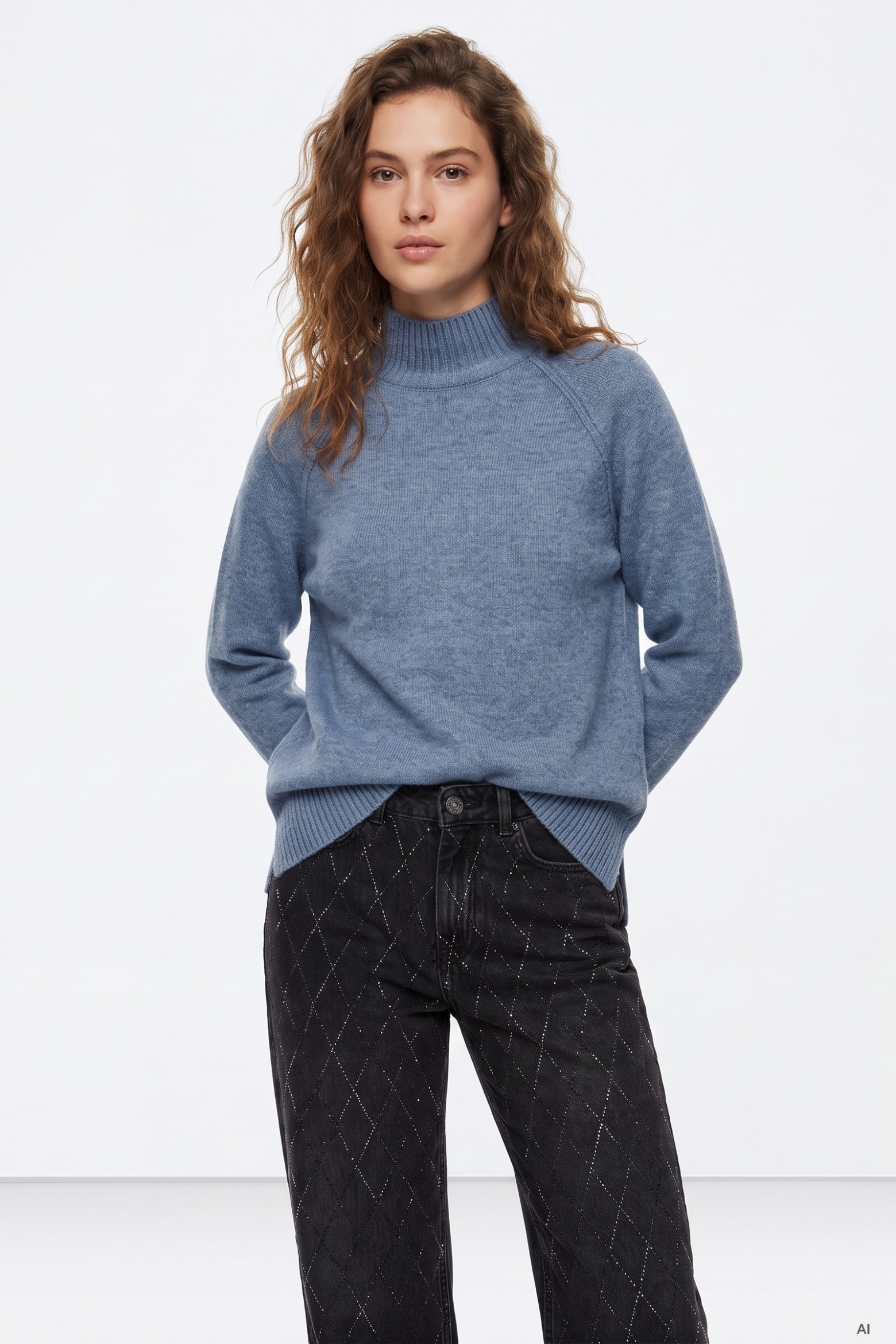 Camisola Azul de Gola Alta