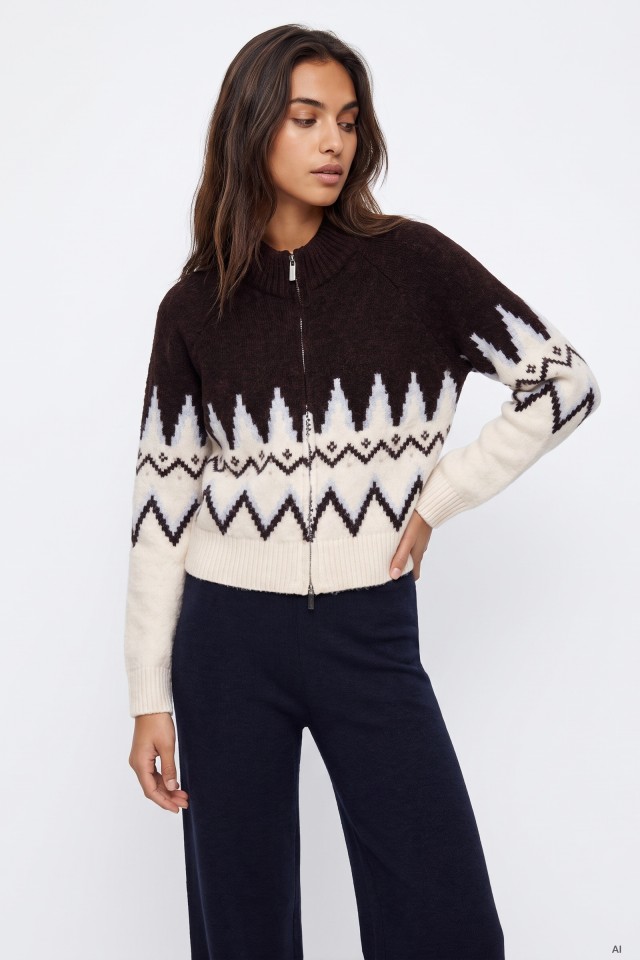 Brown Geometric Cardigan
