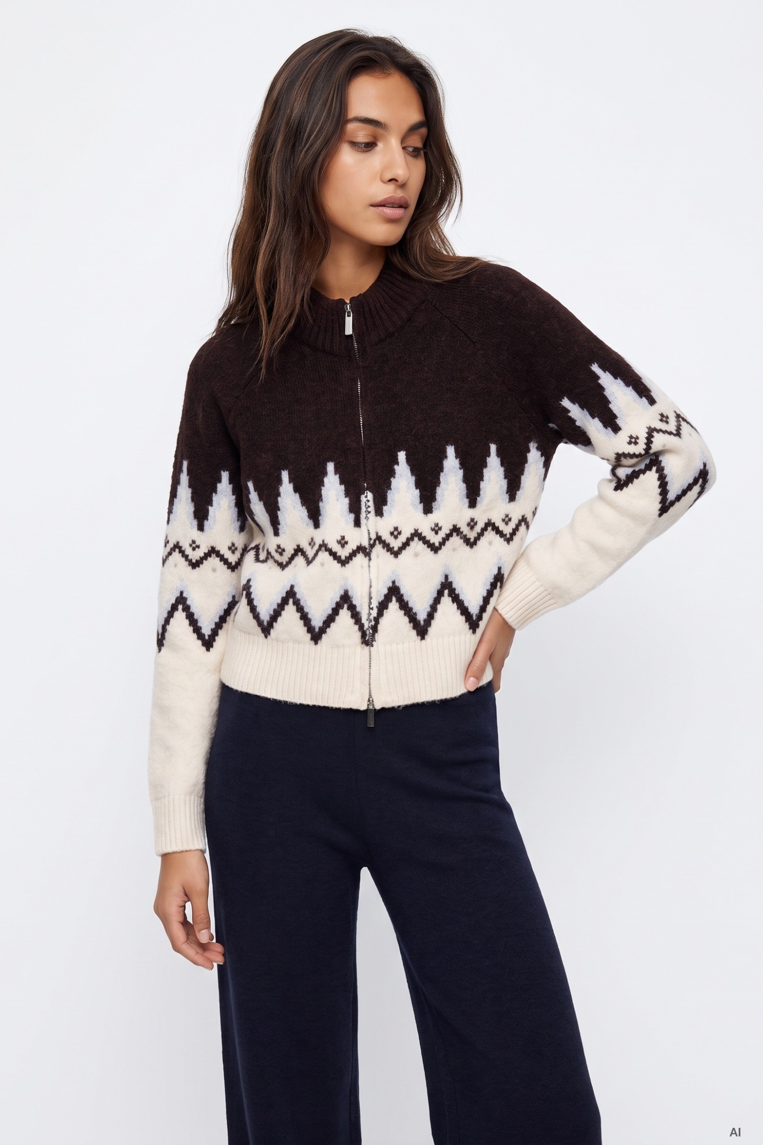 Brown Geometric Cardigan