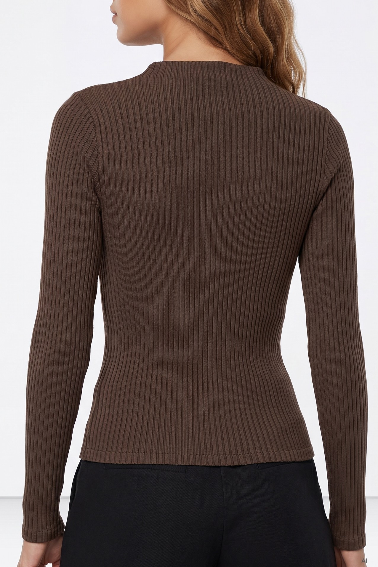 Brown Ribbed Long-Sleeve T-Shirt