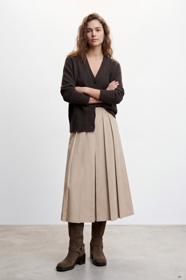 Falda midi beige