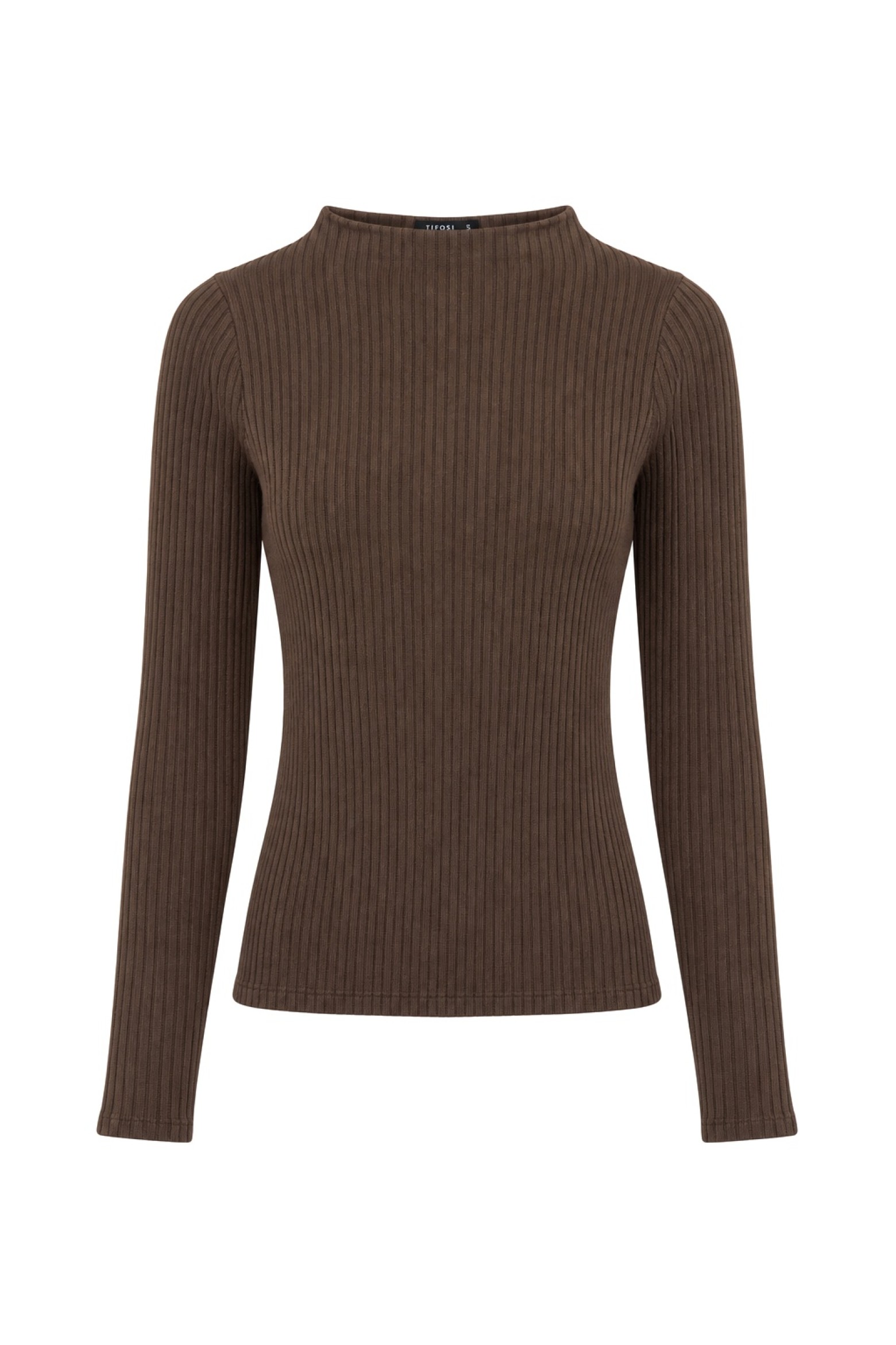 Brown Ribbed Long-Sleeve T-Shirt