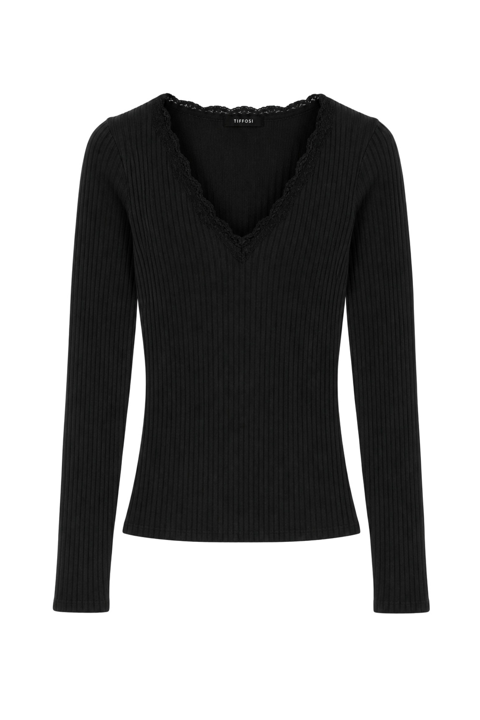 Black Ribbed Long-Sleeve T-Shirt