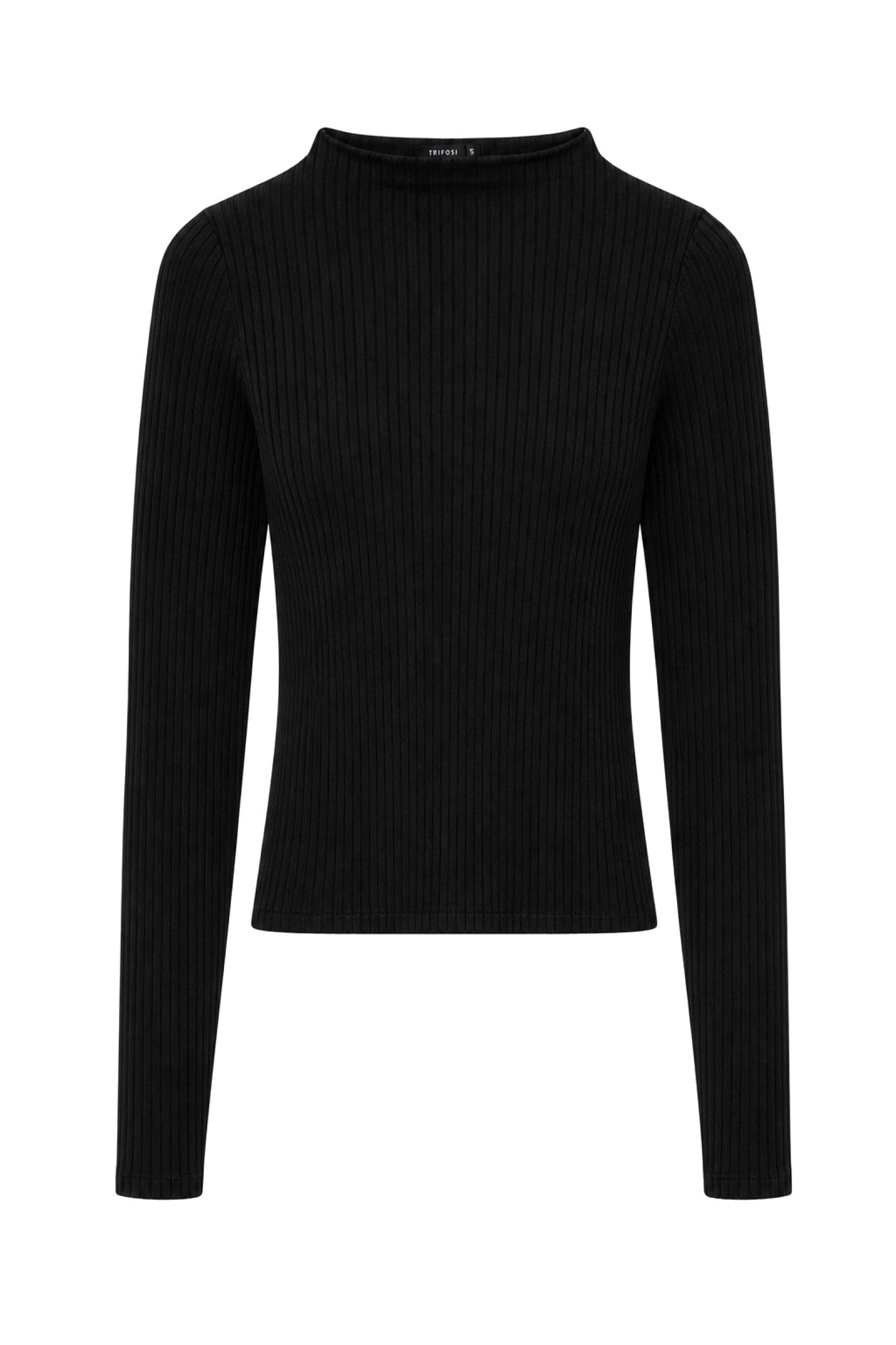 Black Ribbed High-Neck T-Shirt