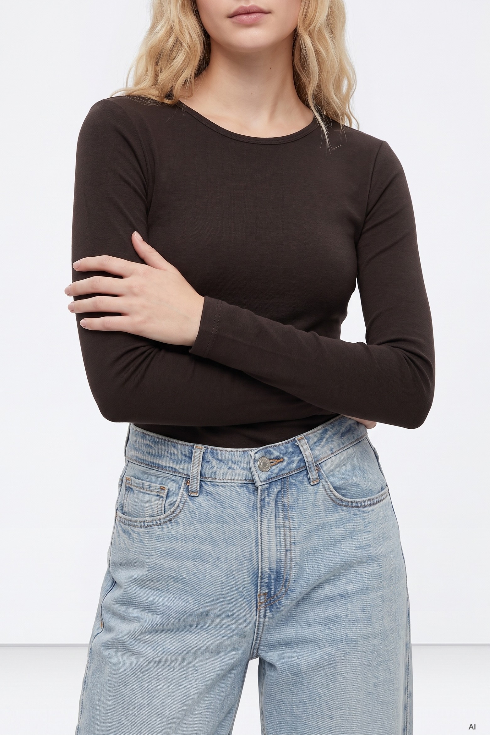 Camiseta Manga Larga Marron oscuro