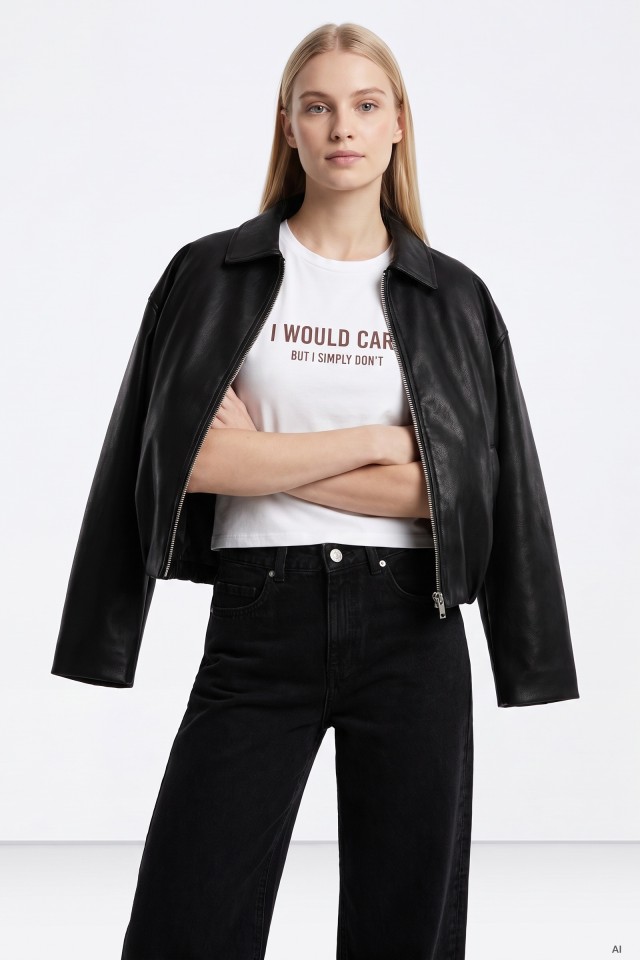 Black Leather-Effect Jacket