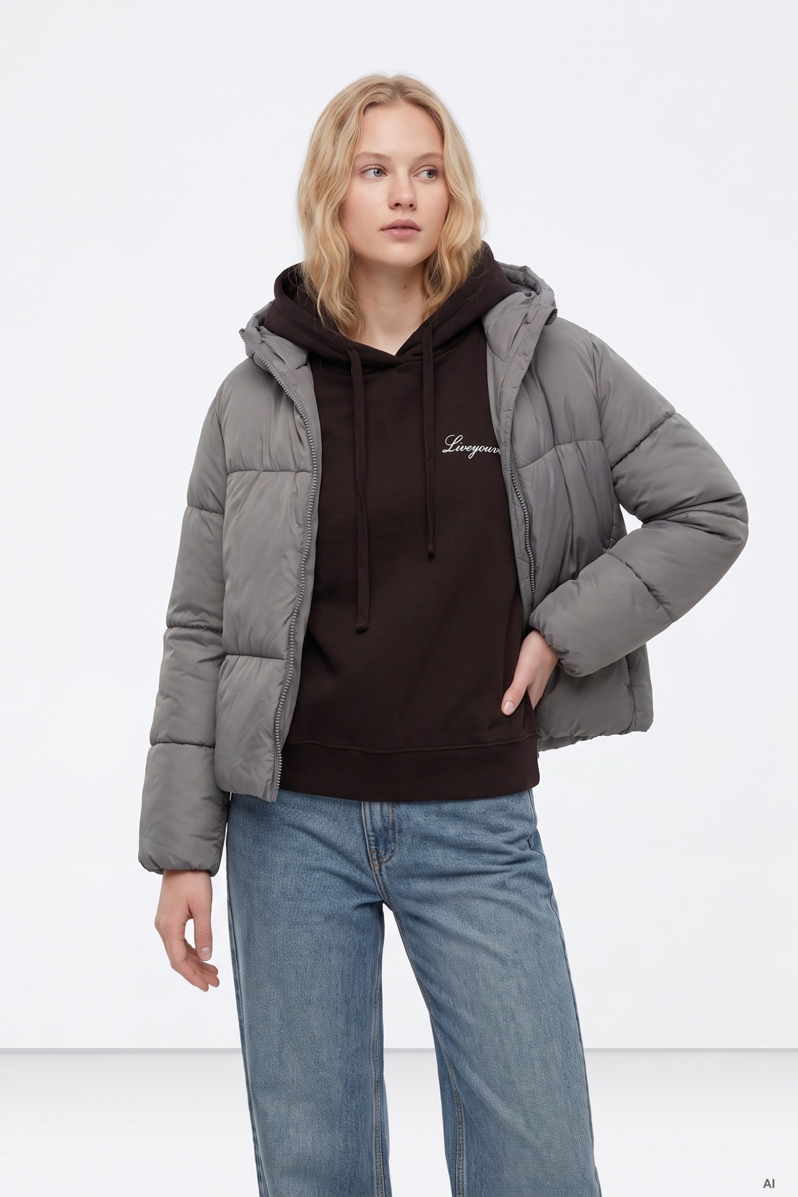 Grey Melange Puffer Jacket