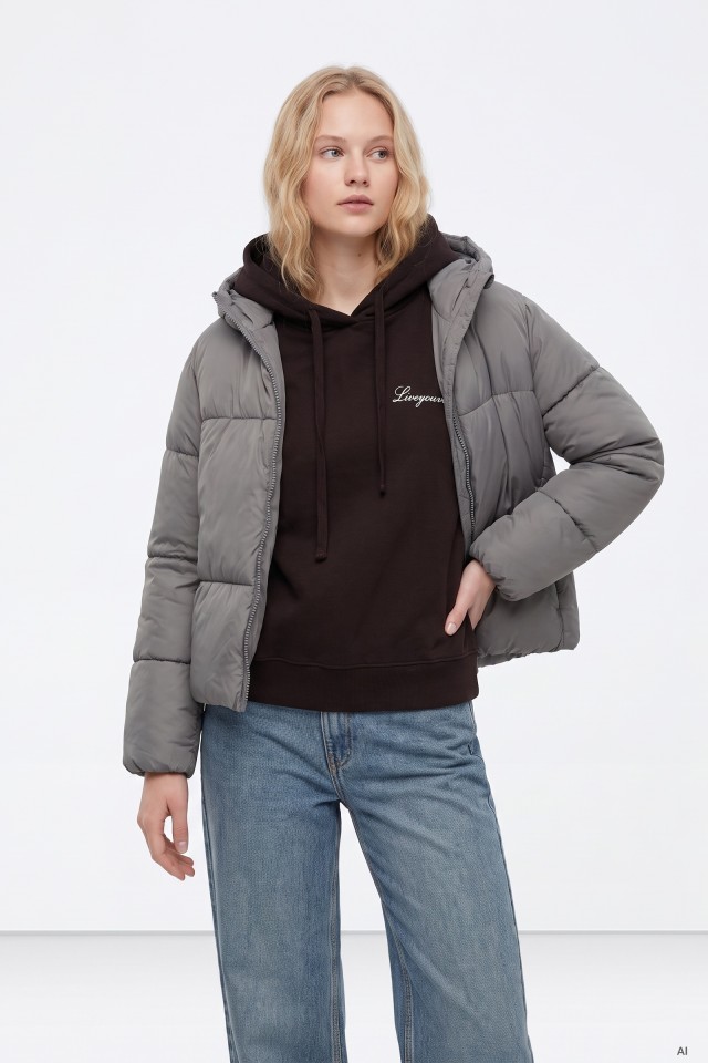 Grey Melange Puffer Jacket