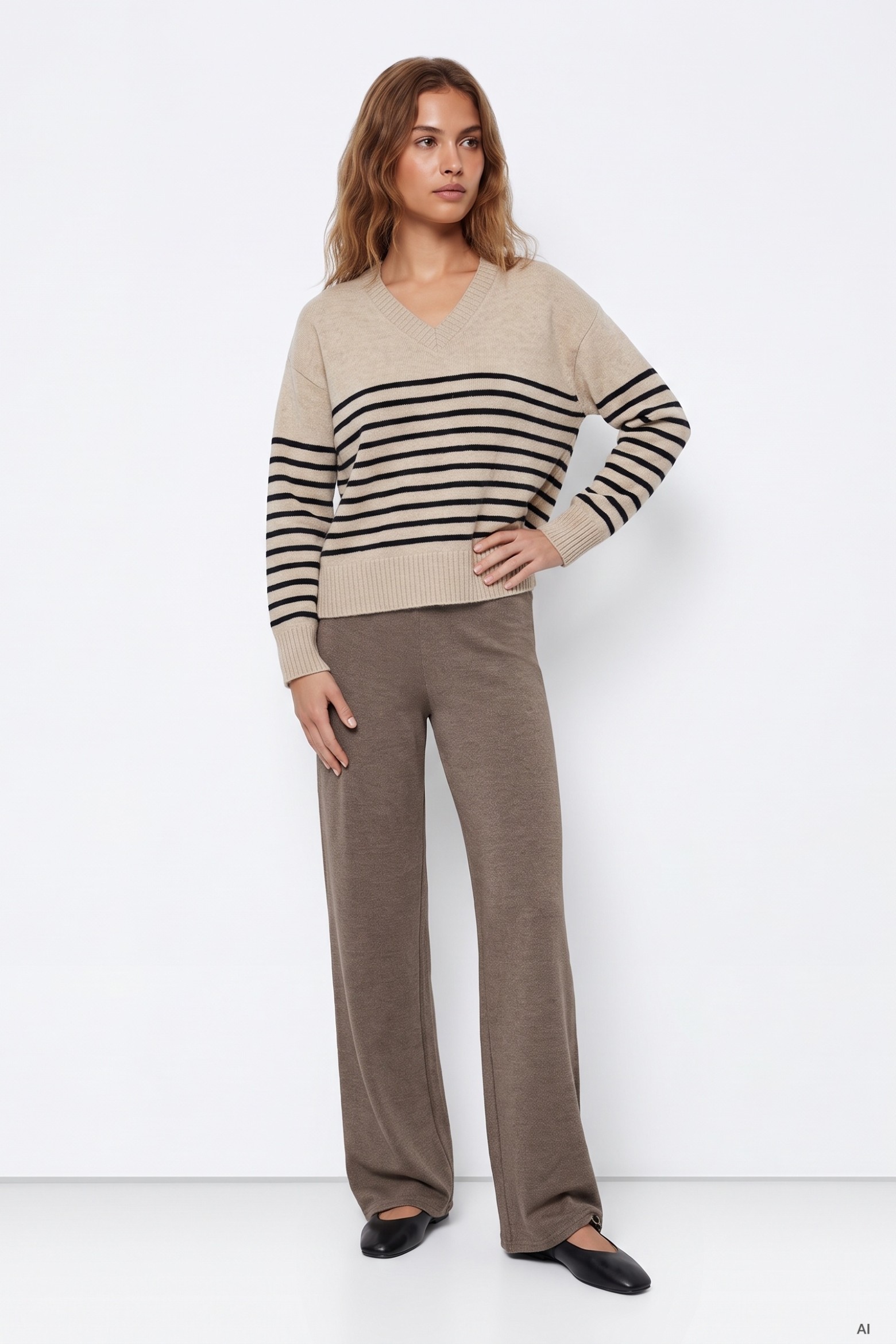 Beige Wide-Leg Trousers