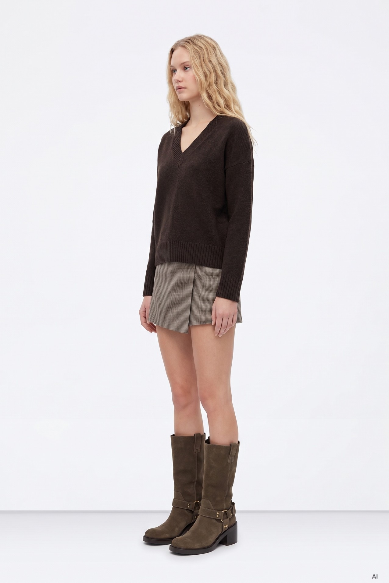 Beige Check Skort