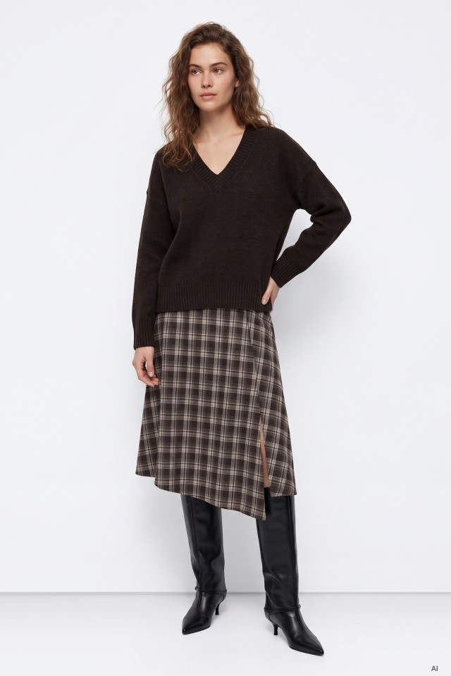 Chocolate Plaid Skirt