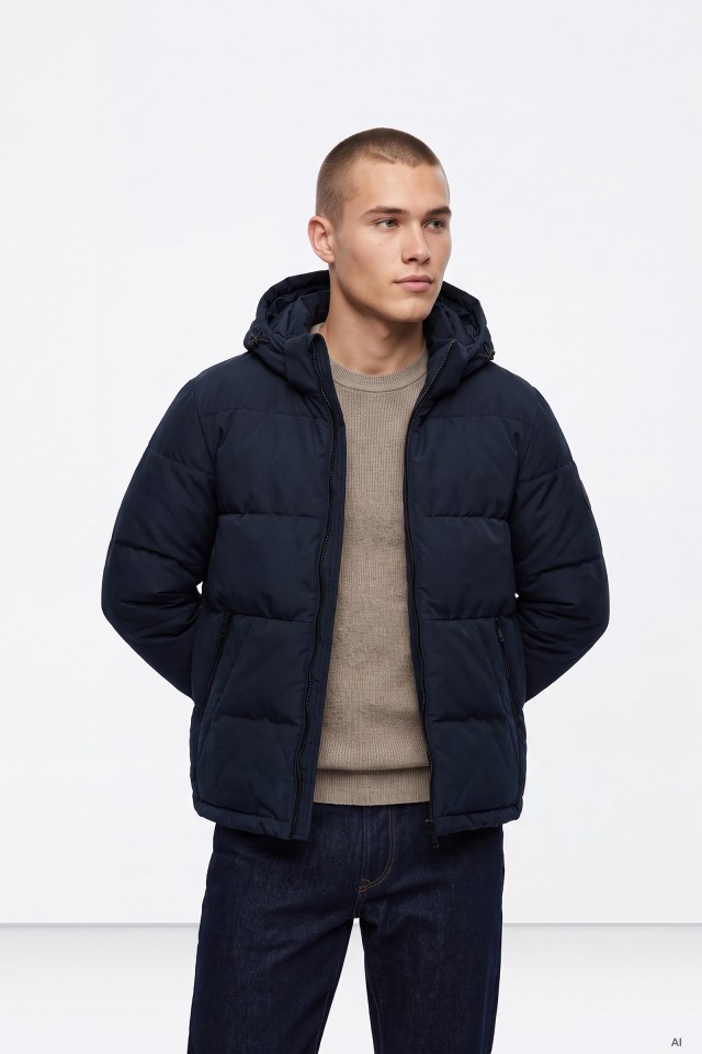 Navy Hooded Puffer Jacket