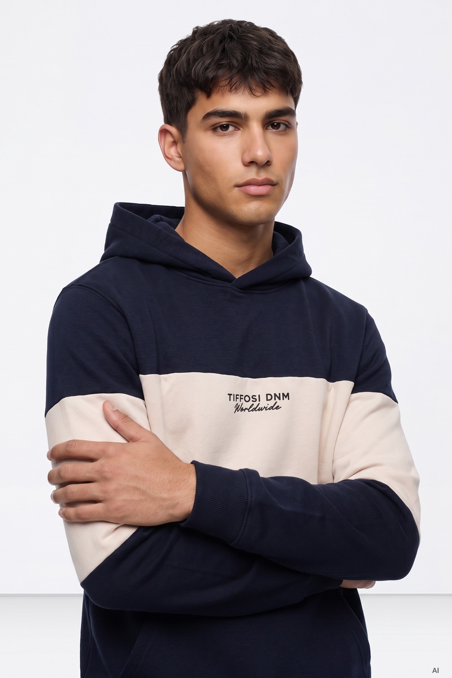 Navy Colour-Block Hoodie