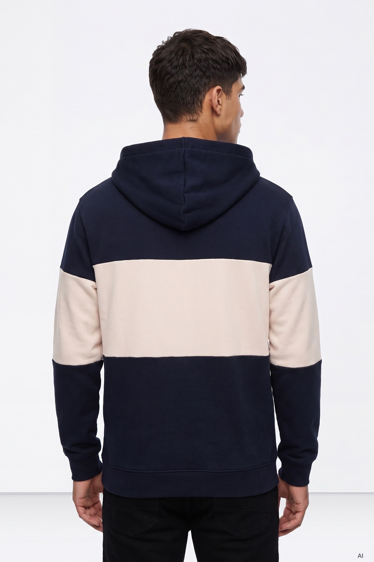 Navy Colour-Block Hoodie