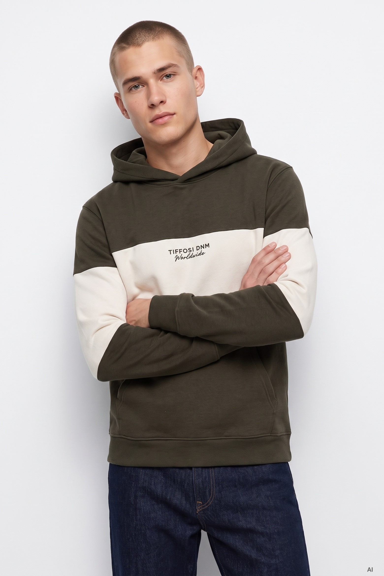 Color-Block Green Hoodie