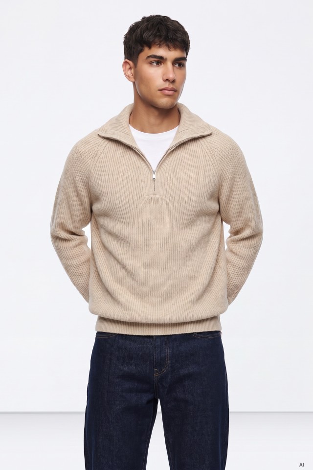 Beige Quarter-Zip Sweater Beige Quarter-Zip Sweater
