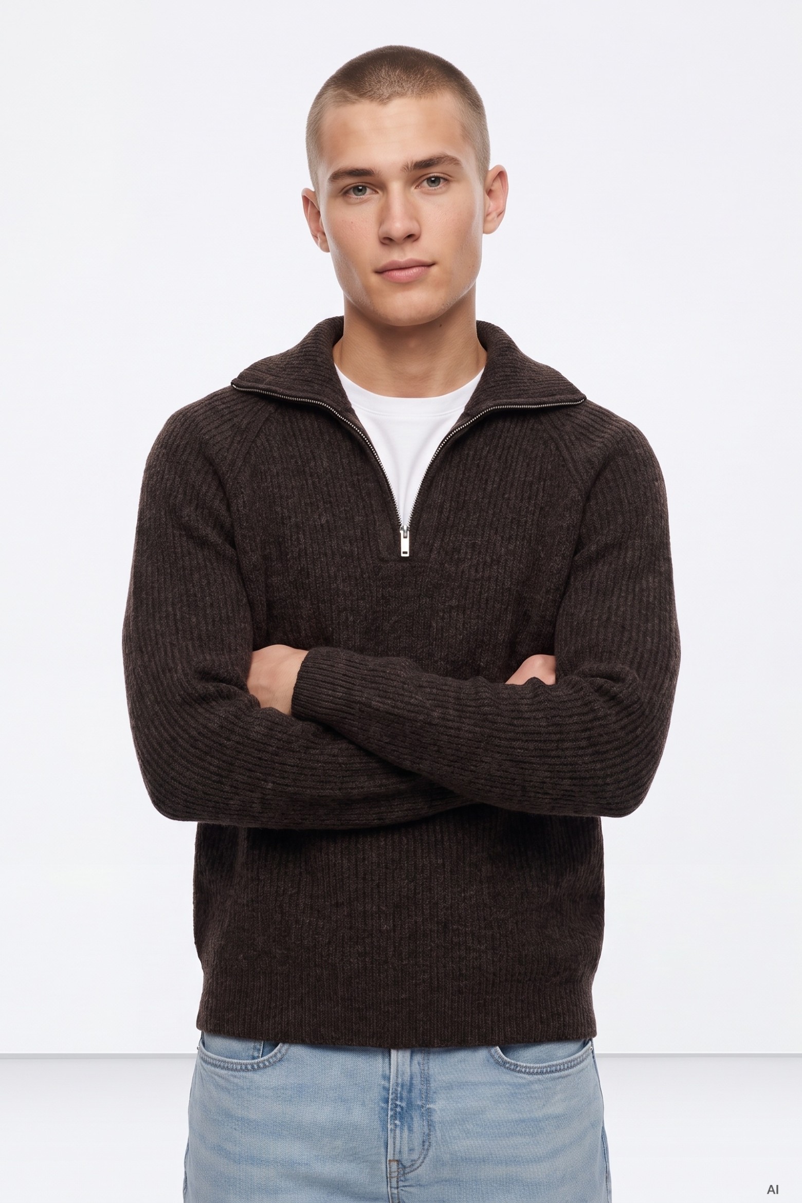 Dark Brown Quarter-Zip Sweater