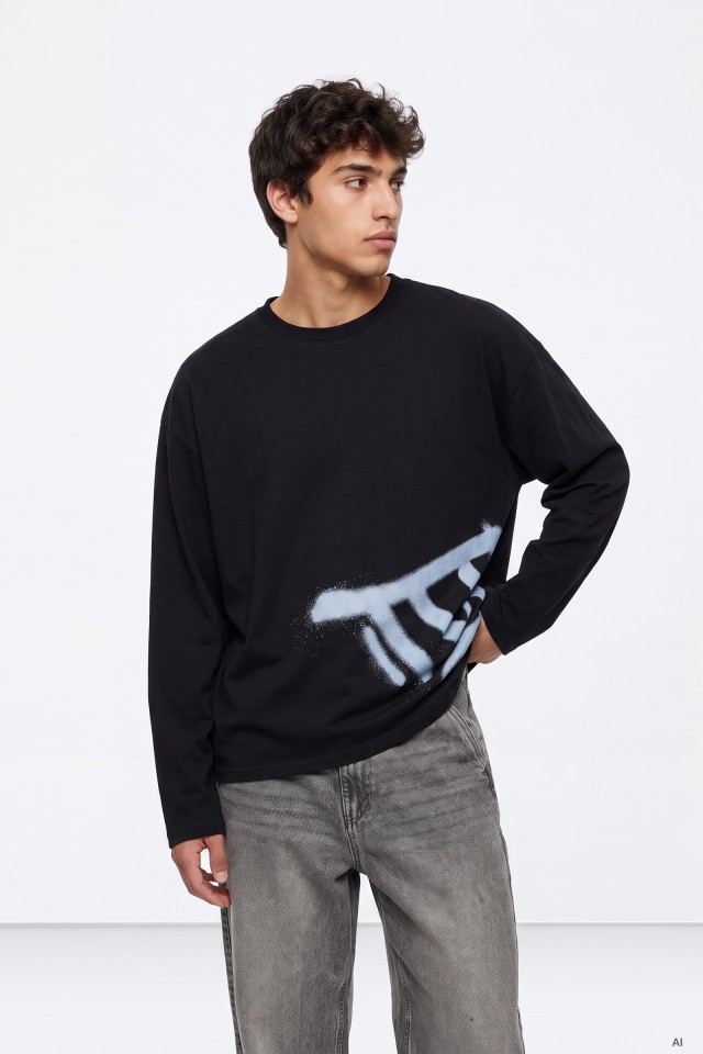 Long Sleeve Blue Graphic Tee