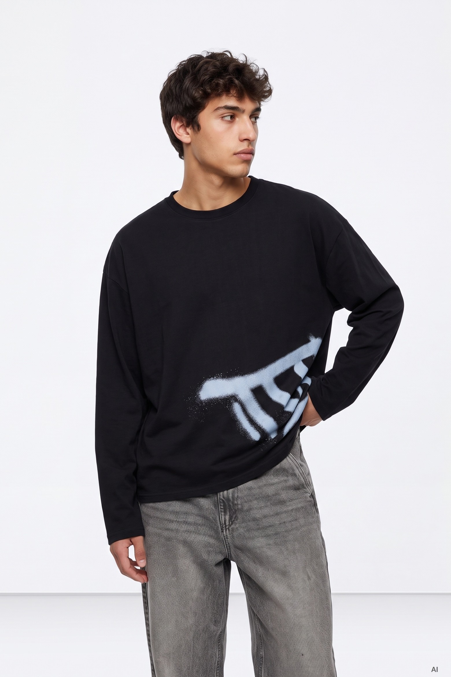 Long Sleeve Blue Graphic Tee