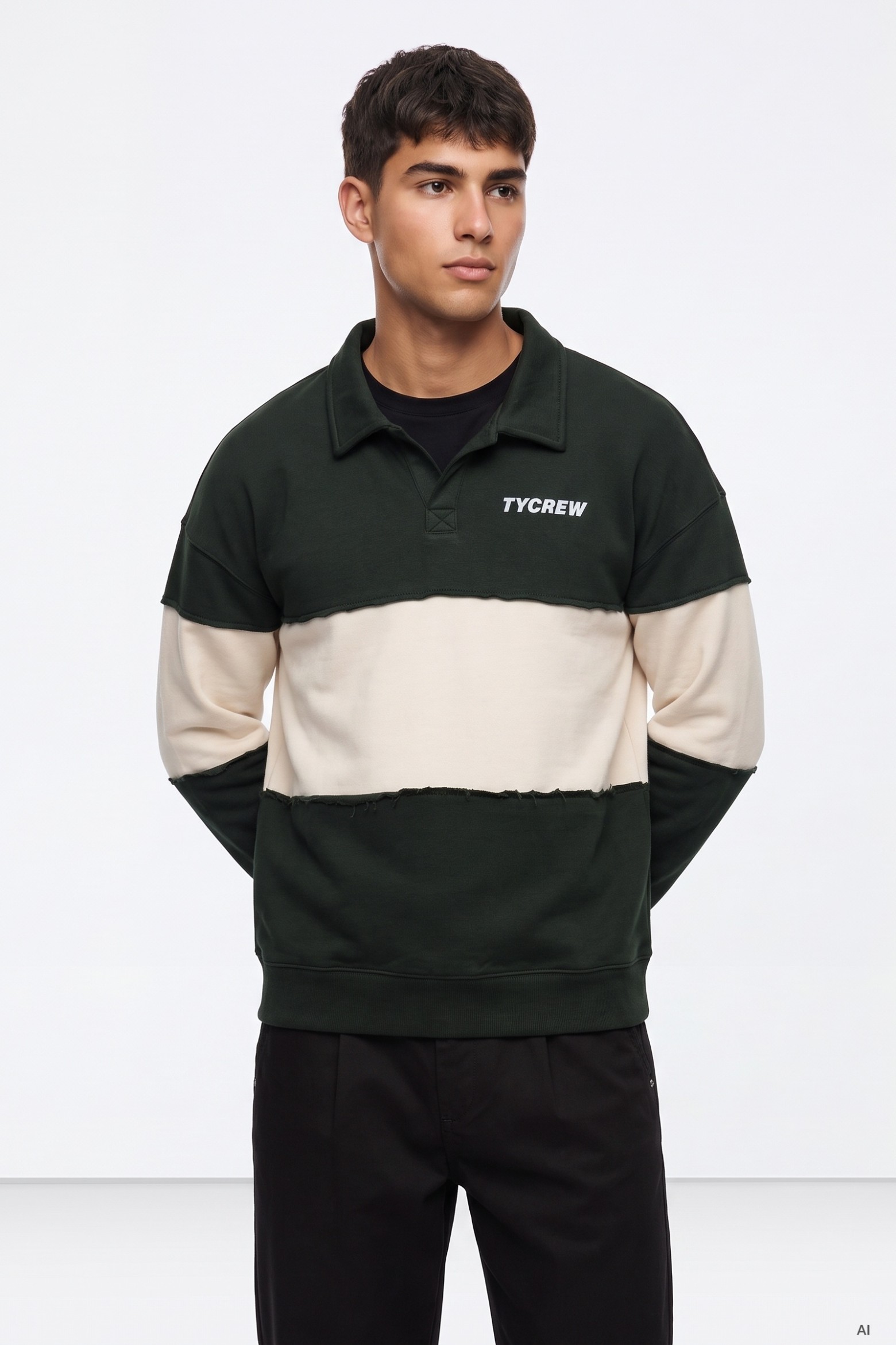 Green Colour-Block Sweatshirt