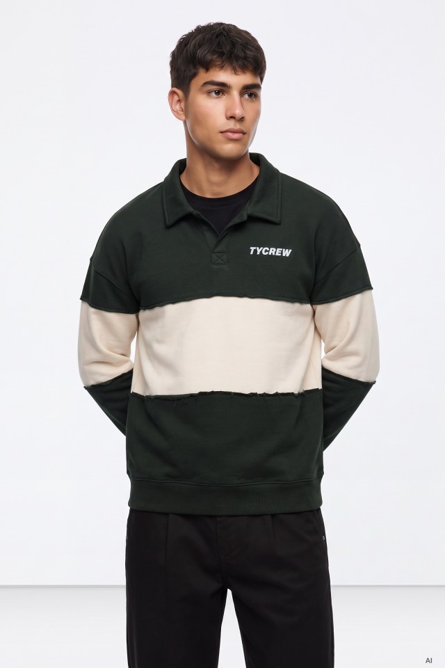 Green Colour-Block Sweatshirt