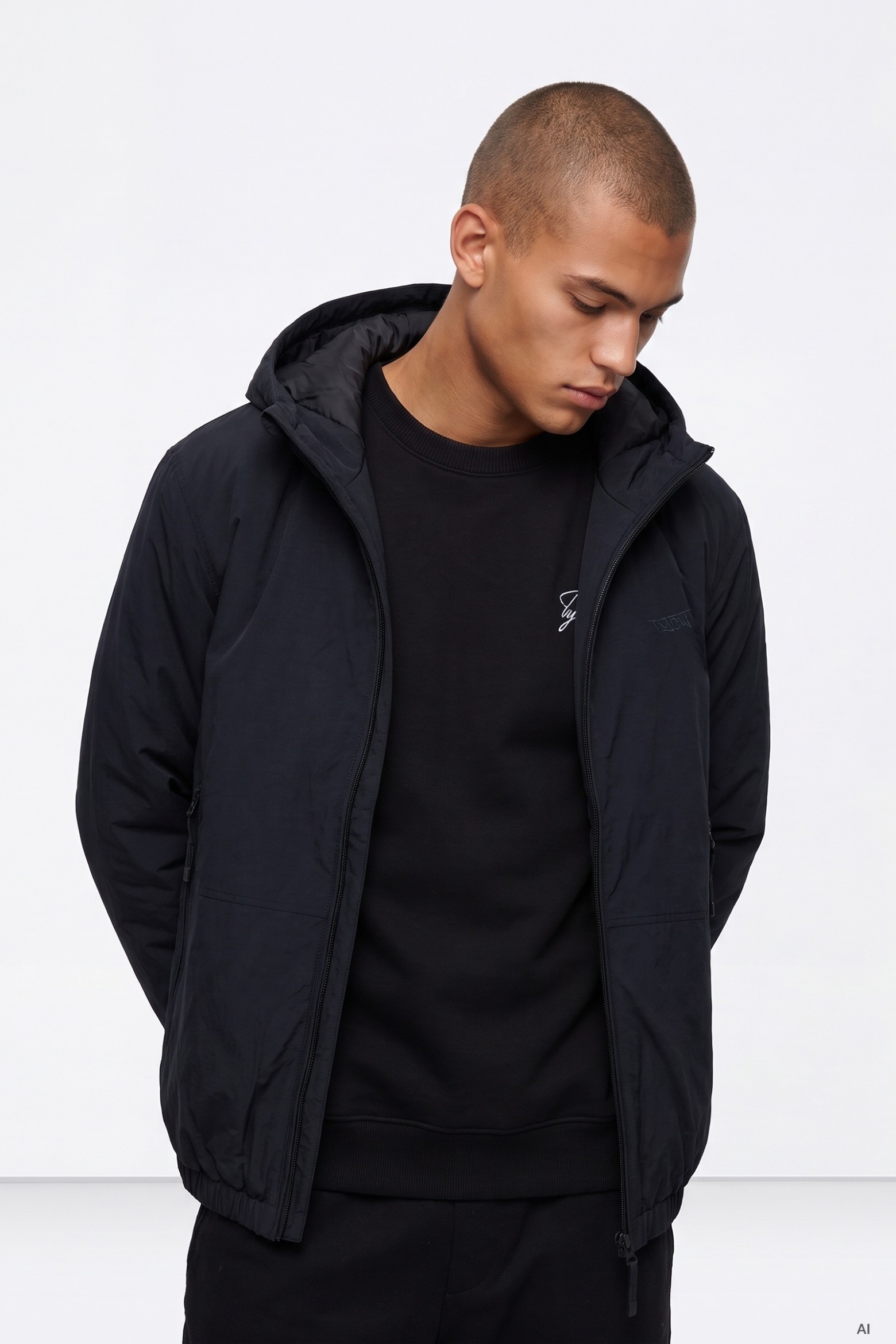 Blue Casual Hooded Jacket