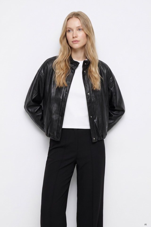 Casaco preto estilo bomber